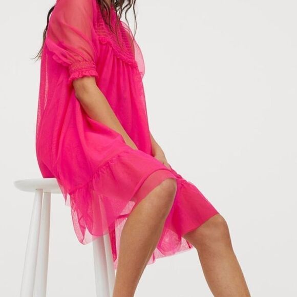 H&M Divided Bright Pink Party Dress Small Barbiecore Barbie Core - Picture 5 of 5